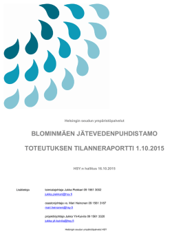 blominmäen puhdistamohankkeen tilanneraportti 1.10.2015