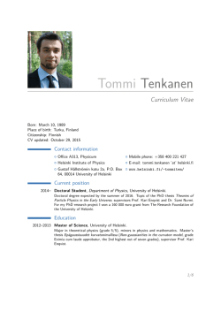 Tommi Tenkanen – Curriculum Vitae