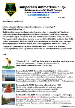 Jäsenkirje 3- 2015 - Tampereen Ammattiklubi ry