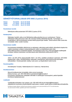 SÄHKÖTYÖTURVALLISUUS SFS 6002 (3.painos 2015)
