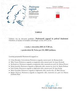 Podelitev Prešernovih nagrad in pohval študentom UL FKKT