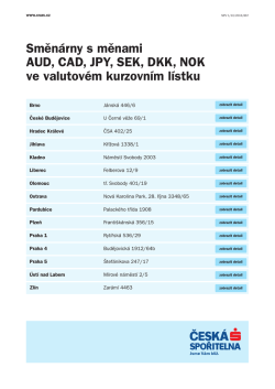 Směnárny s měnami AUD, CAD, JPY, SEK, DKK, NOK ve valutovém