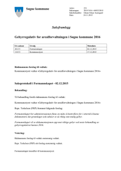 Gebyrregulativ for arealforvaltningen i Søgne kommune 2016