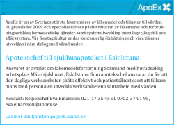 Apotekschef till sjukhusapoteket i Eskilstuna