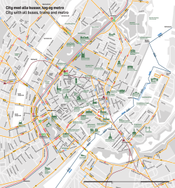 City med alle busser, tog og metro