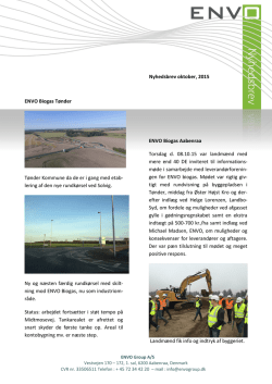 Nyhedsbrev oktober, 2015 ENVO Biogas Tønder