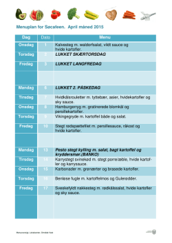 Menuplan for Søcafeen Dag Dato Søcafeen. April måned 2015 Menu