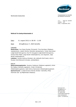 Nordvands bestyrelse Referat fra bestyrelsesmøde d. Dato: 31