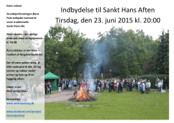Indbydelse til Sankt Hans Aften Tirsdag, den 23. juni 2015 kl. 20:00