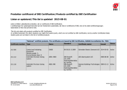 Produkter certificeret af DBI Certification/Products certified by DBI