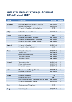 Liste over pladser Psykologi – Efteråret 2016/Foråret