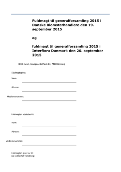 Fuldmagt til generalforsamling 2015 i Danske