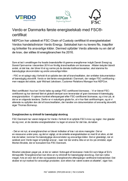 Verdo er Danmarks første energiselskab med FSC