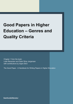 1. Good Papers in Higher Education – Genres and Quality Criteria