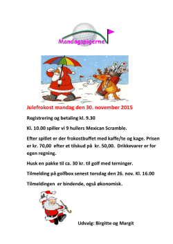 Julefrokost mandag den 30. november 2015