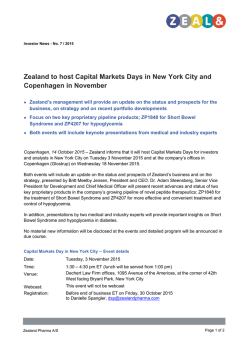 Zealand to host Capital Markets Days in New York City and