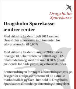 Dragsholm Sparekasse ændrer renter