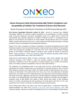Onxeo Announces Data Demonstrating High Patient Compliance