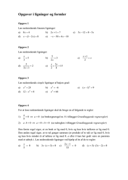 Opgaver i ligninger og formler