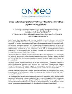 Onxeo initiates comprehensive strategy to extend value of key