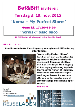 Bøf&Biff inviterer: Torsdag d. 19. nov. 2015 `Noma – My