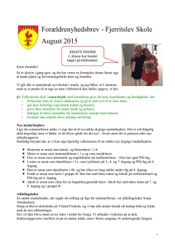 Forældrenyhedsbrev - Fjerritslev Skole August 2015