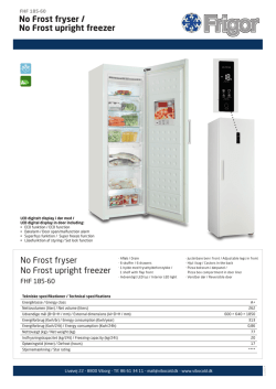 No Frost fryser / No Frost upright freezer No Frost fryser No