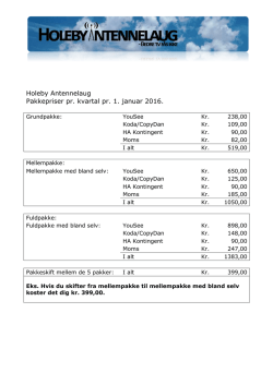 Holeby Antennelaug Pakkepriser pr. kvartal pr. 1. januar 2016.