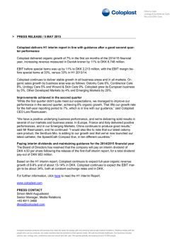 PRESS RELEASE / 5 MAY 2015 Coloplast delivers