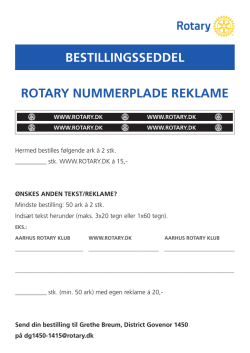 BESTILLINGSSEDDEL ROTARY NUMMERPLADE REKLAME