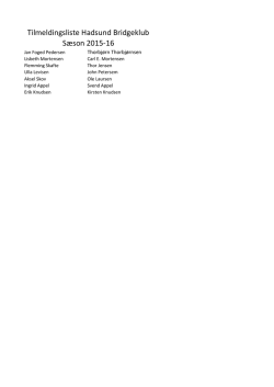 Tilmeldingsliste Hadsund Bridgeklub Sæson 2015-16