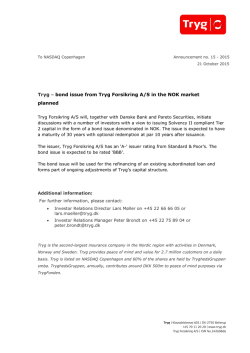 Tryg – bond issue from Tryg Forsikring A/S in the NOK market planned