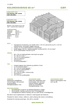 Kolonihavehus 60 m², type Ejby Specifikationer - grundplan