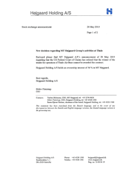 2015-05-28 New decision regarding MT Højgaard Groups activities