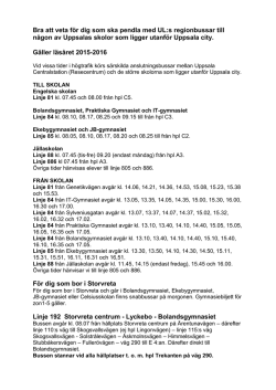 Anslutningar till Uppsala gymnasieskolor 2015-2016