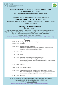 MED SAMTALET I CENTRUM” 29 Maj 2015 i Stockholm