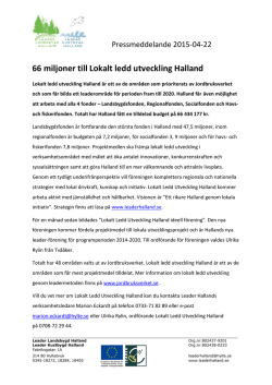 66 miljoner till Lokalt ledd utveckling Halland