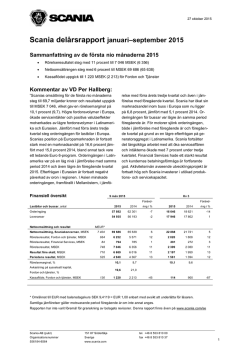 Scania delårsrapport januari–september 2015