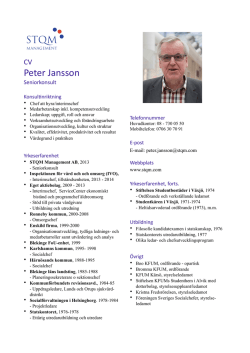 CV Peter Jansson - Peter Jansson konsult