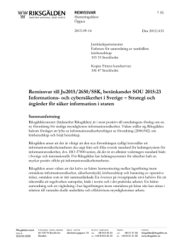 Remissvar till Ju2015/2650/SSK, betänkandet SOU
