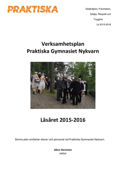 Verksamhetsplan Praktiska Gymnasiet Nykvarn Läsåret 2015-2016