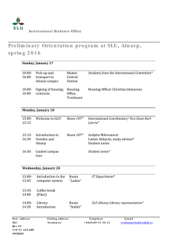 Preliminary Orientation program at SLU, Alnarp, spring 2016