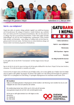 Föreningen för gatubarn i Nepal Nyhetsbrev nr 1, februari 2015 Nytt