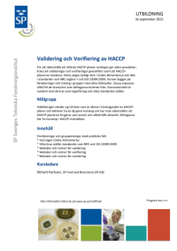 Validering och Verifiering av HACCP
