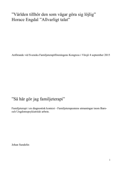 Johan Sundelin: Familjeterapi i ett diagnostiskt kontext