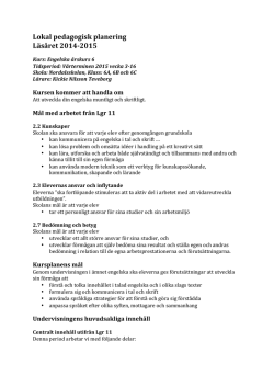 Lokal pedagogisk planering Läsåret 2014-‐2015