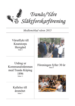 Medlemsblad våren 2015 - Tranås Ydre Släktforskarförening