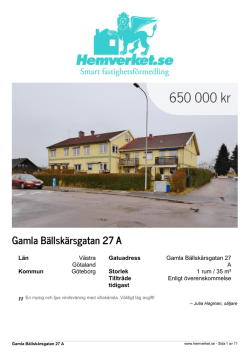Page 1 " Gamla Bällskärsgatan 27 A Län Västra Götaland