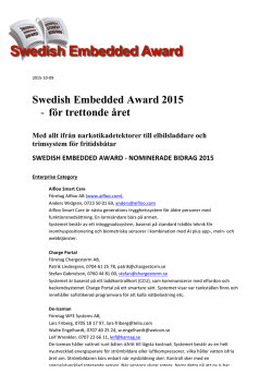 Swedish Embedded Award 2015