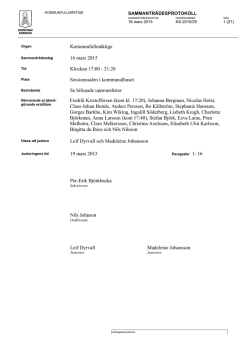 Kommunfullmäktige 16 mars 2015 Klockan 17:00